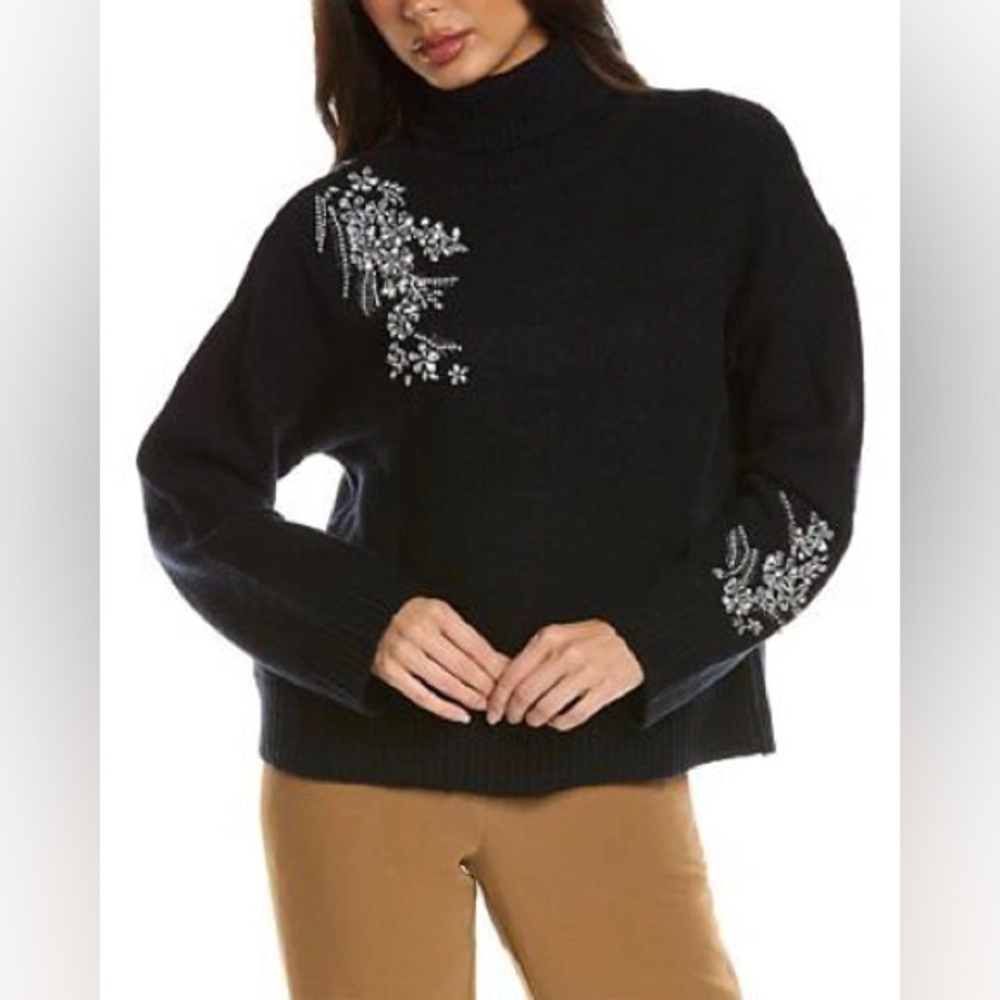 cinq a sept Black Embellished Turtleneck Sweater